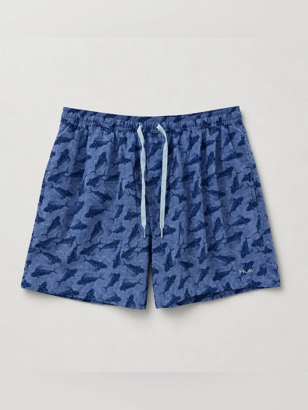 Huk Blue Shark-Pattern Swim Trunks - Picture 1 of 14
